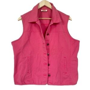Vintage Talbots 1990s 100% Cotton-Denim Pink Vest Buttons Collared Size Large